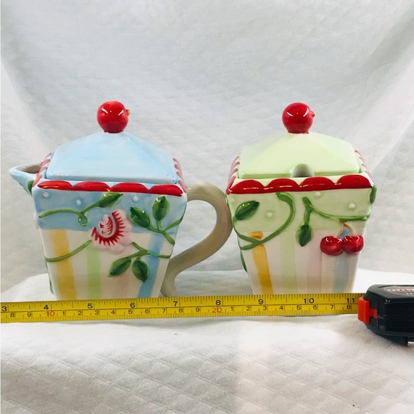 Mary Engelbreit sugar and creamer cherry pattern Sakura - Picture 2 of 3